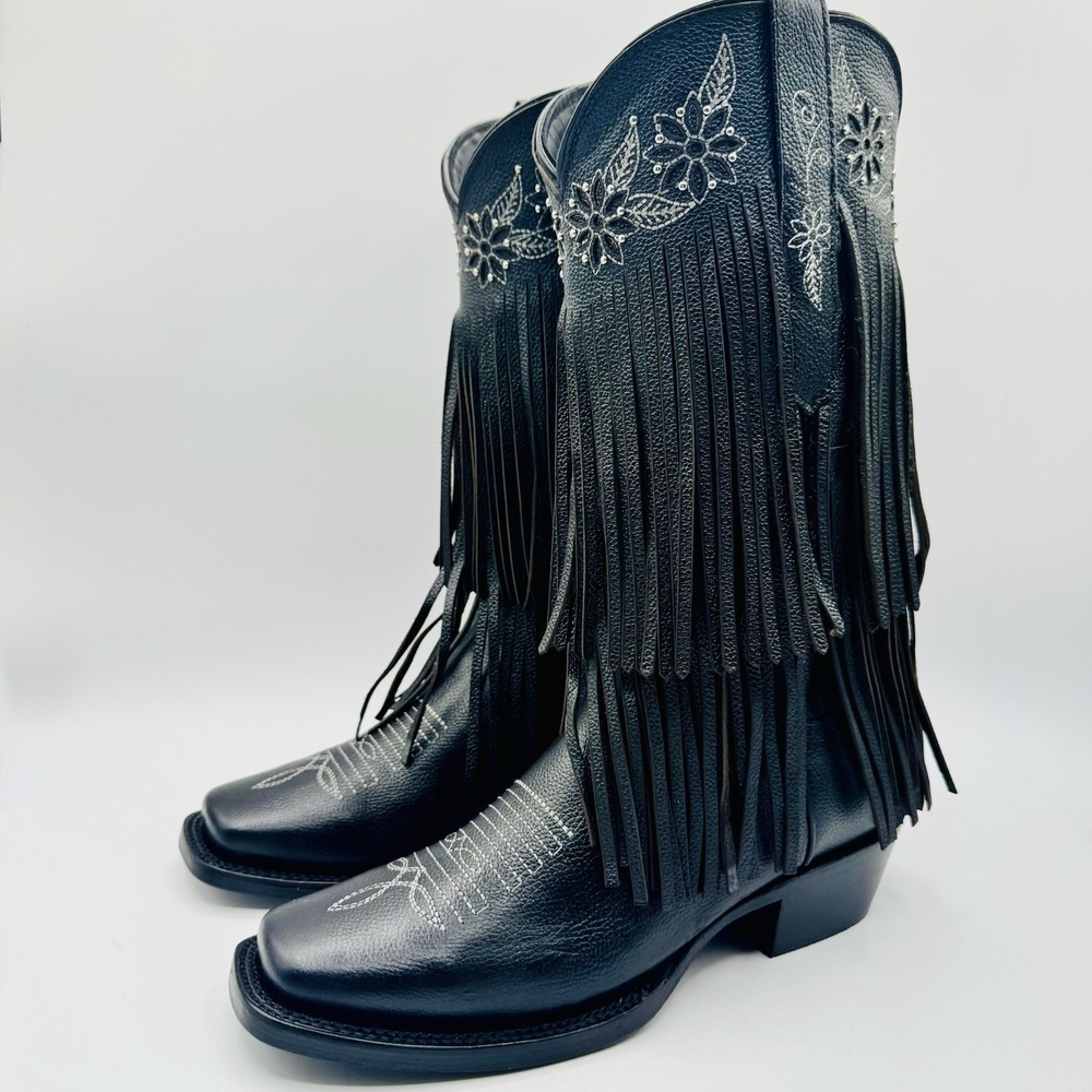Rock'Em Barbas‎ Frontier Fringe Boots Women's Size 8.5 Black Brown Leather